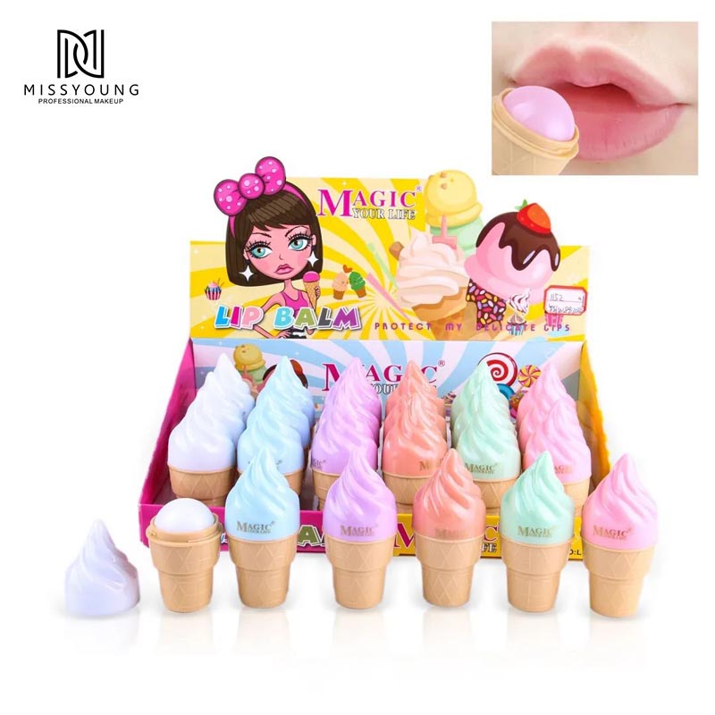 Custom Lip Balm Makeup Supplier Fast Dry Cute Ice Cream Lips Balm Pink Lips Balm
