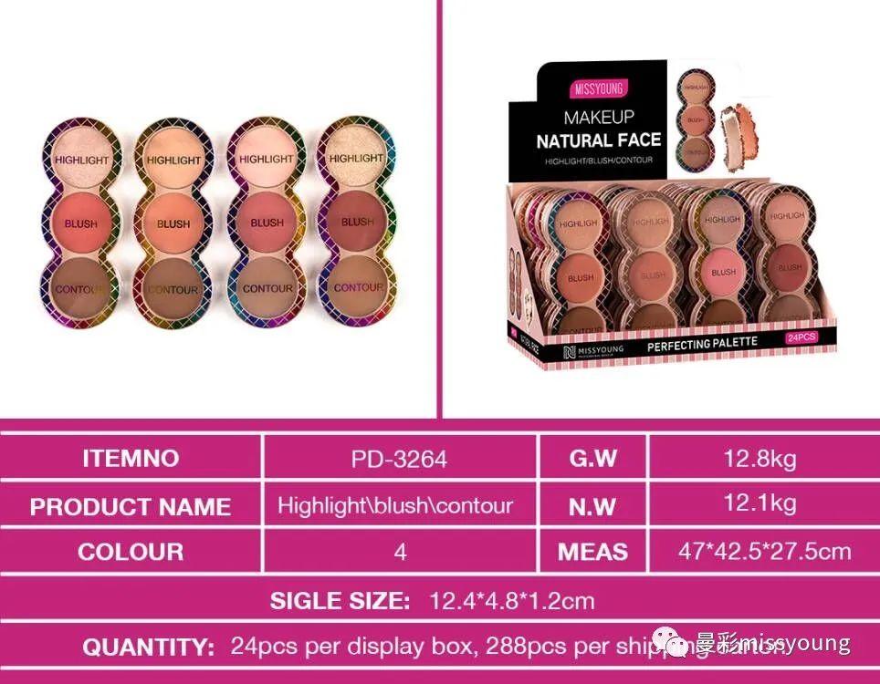 Miss Yong New Hot Selling Vendor Makeup Wholesale Private Label Highlight Blush Contour 3 In 1 Palette PD-3264