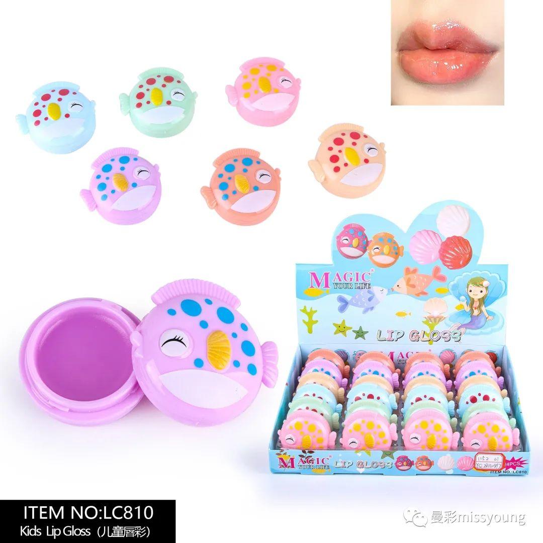 New Kids Lip Balm Kids Manufacturer Customize Logo Lip Gloss Cute Fish Shape Colorful Makeup Set Wholesale Kids Toys LC810