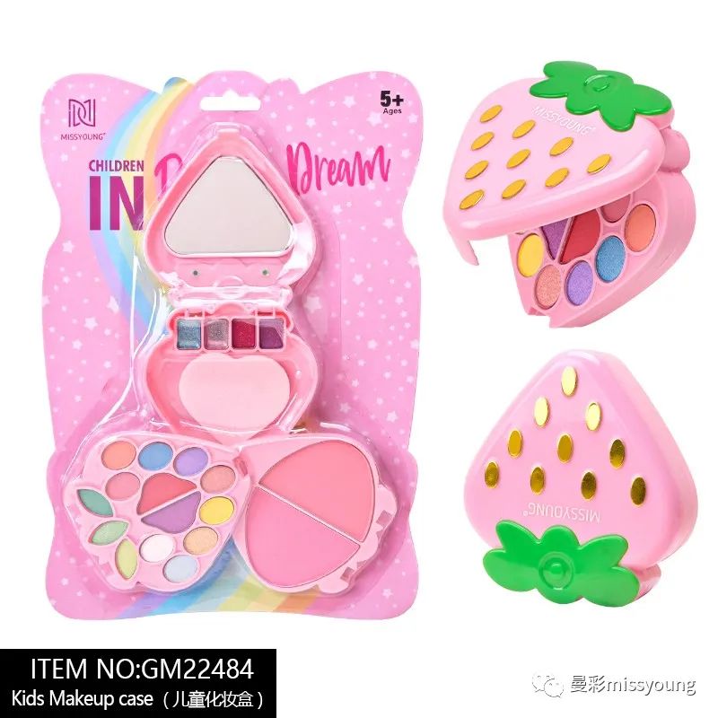 2023 Strawberry Shape Three Layers Foldable Miss Young Kids Eye Shaow Palette Multi Colors GM22484