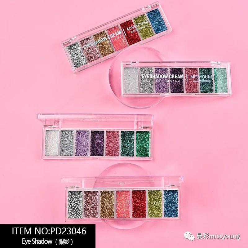 New Miss Young Hot Selling 7 Colors Glitters Sequins Eye Shadow Palette PD23046