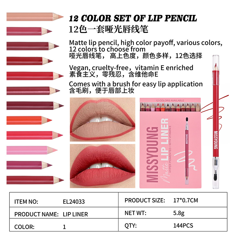 12 Color Set Of Lip Pencil EL24033