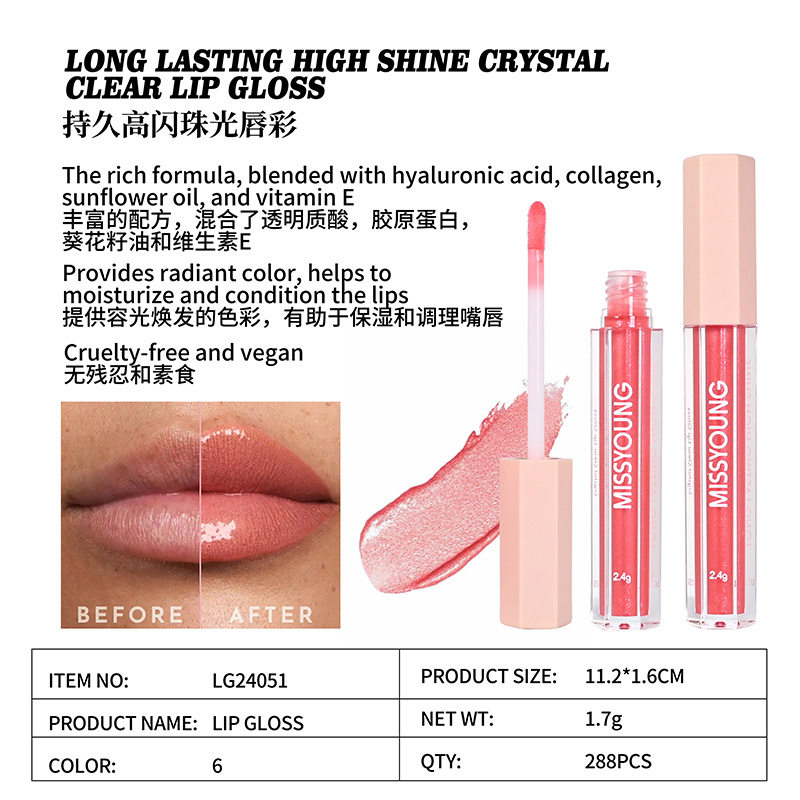 Long Lasting High Shine Crystal Clear Lip Gloss LG24051